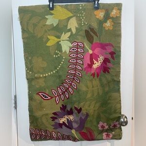 Crewel Embroidered Wool Wall Hanging or Rug- Floral Tapestry 2x3 made in India